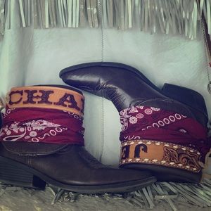 All Aboard” reworked cowboy boots size 9